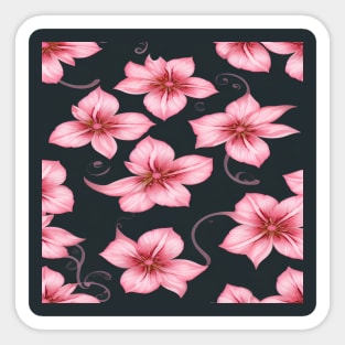 Pink floral pattern with black background Sticker